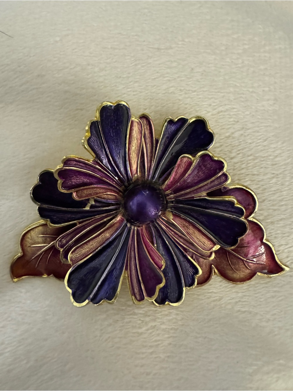 Gold-Tone Purple and Pink Floral Enamel Brooch